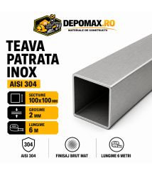Teava patrata inox AISI 304, 100 x 100 x 2 mm, 6 metri Teava patrata inox AISI 304, 100 x 100 x 2 mm, 6 metri
